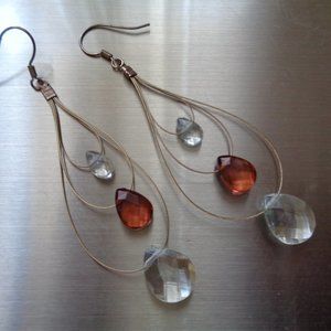 Dangle wire earrings amber and clear gemstones